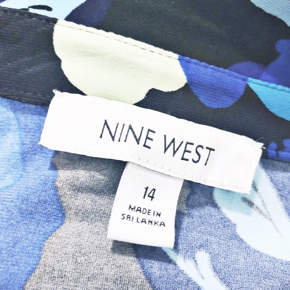 Nine West Shirt Dress Printed Trapeze Mini, Blue Black Multi Size 14 NEW - Picture 8 of 11